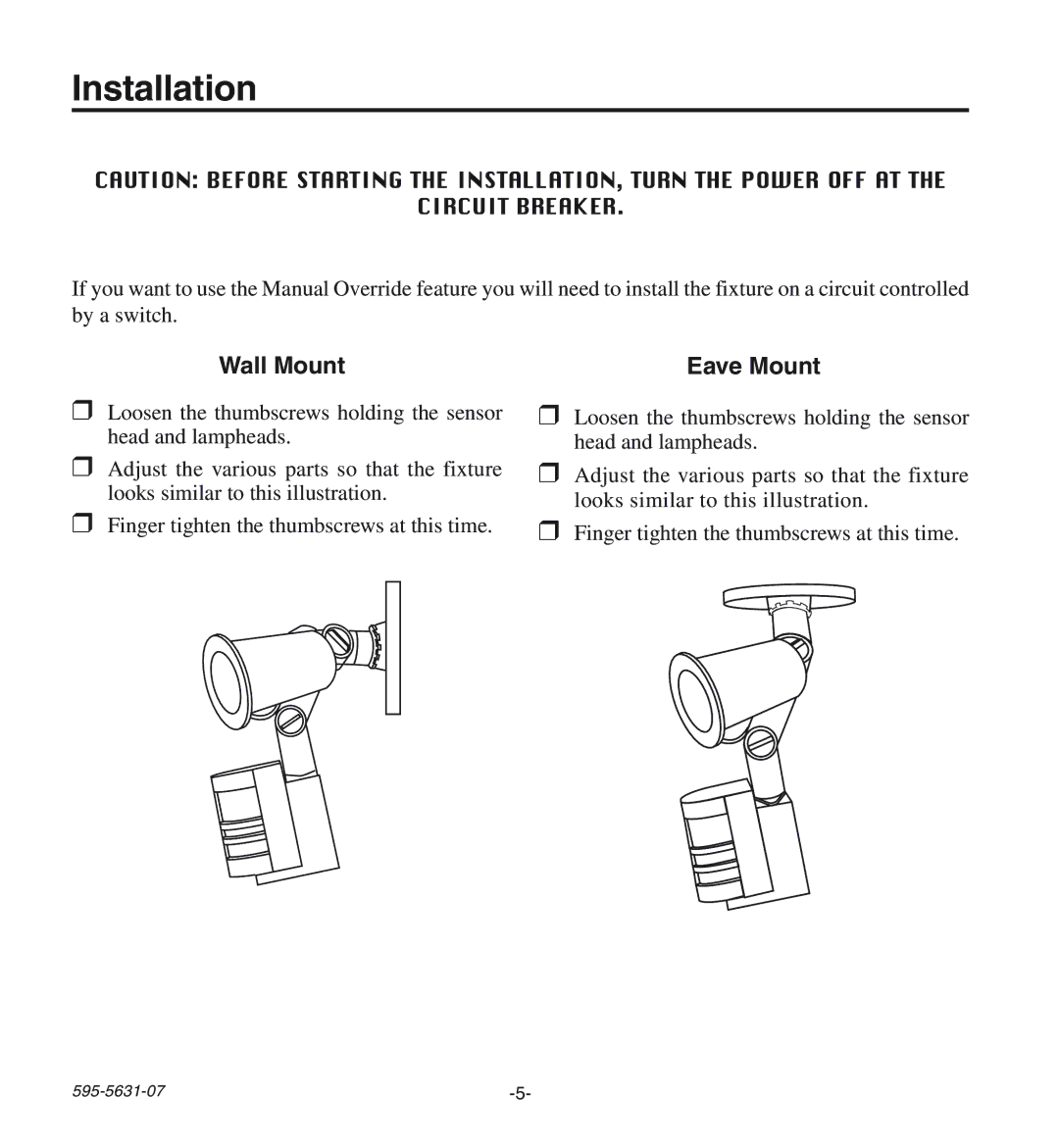 Desa HD-9240 manual Installation, Wall Mount Eave Mount 