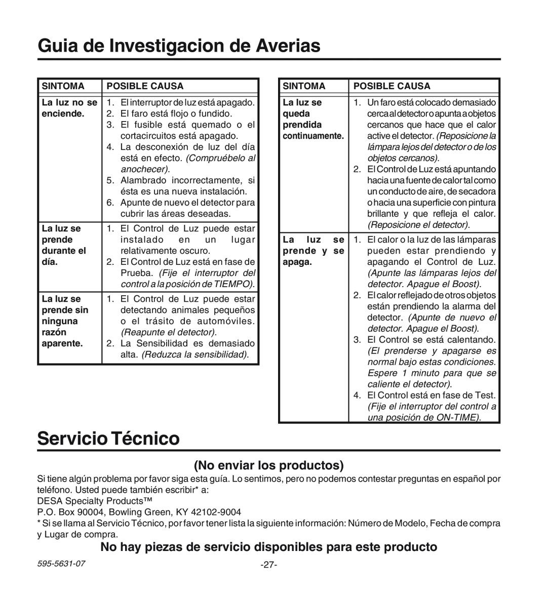 Desa HD-9240 manual Guia de Investigacion de Averias, Servicio Técnico, No enviar los productos 