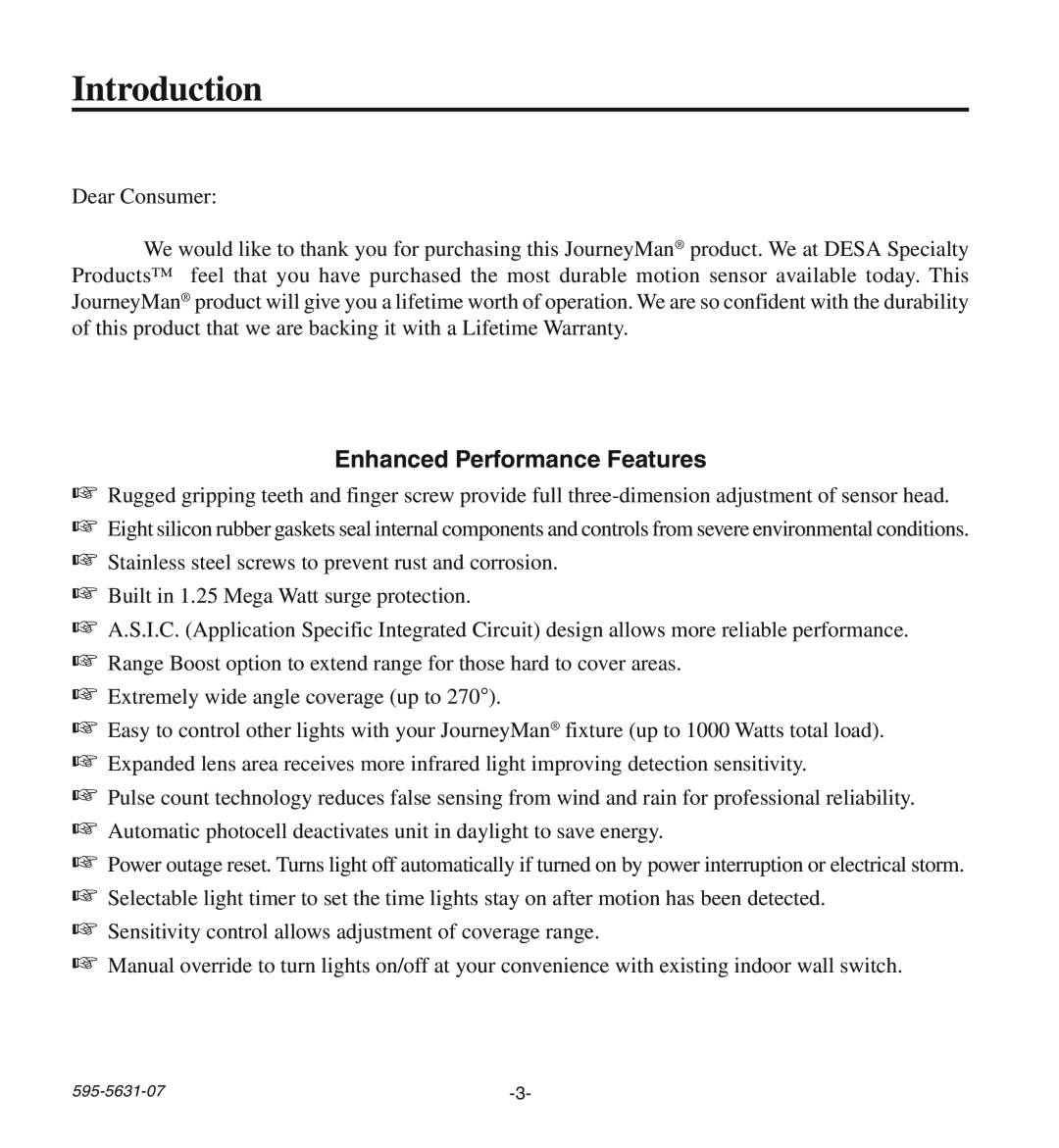 Desa HD-9240 manual Introduction, Enhanced Performance Features 