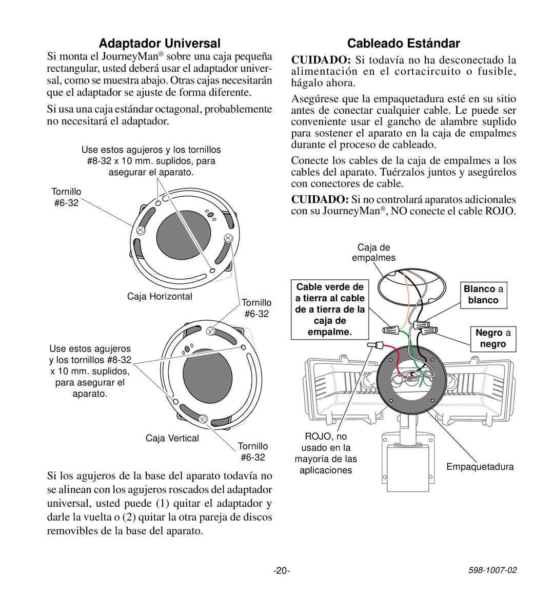 Desa HD-9260 manual Adaptador Universal, Cableado Estándar 