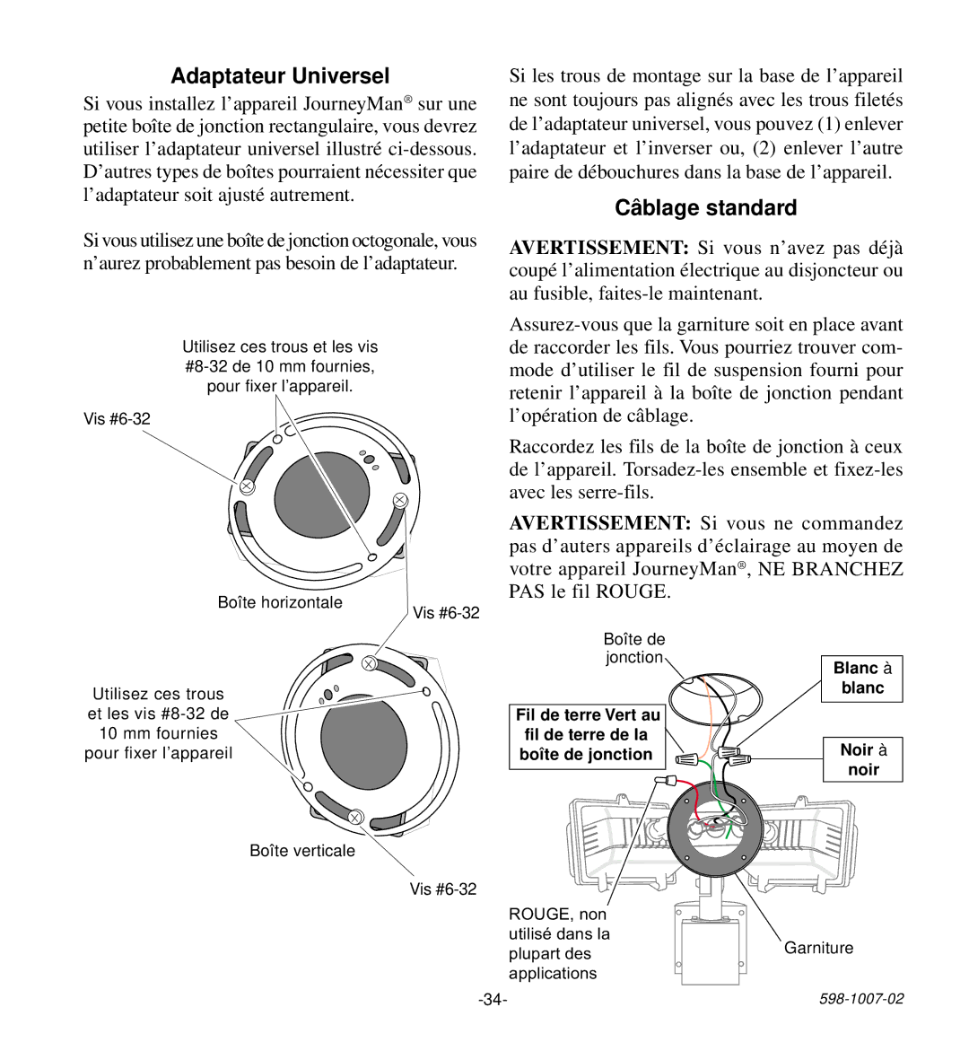 Desa HD-9260 manual Adaptateur Universel, Câblage standard 