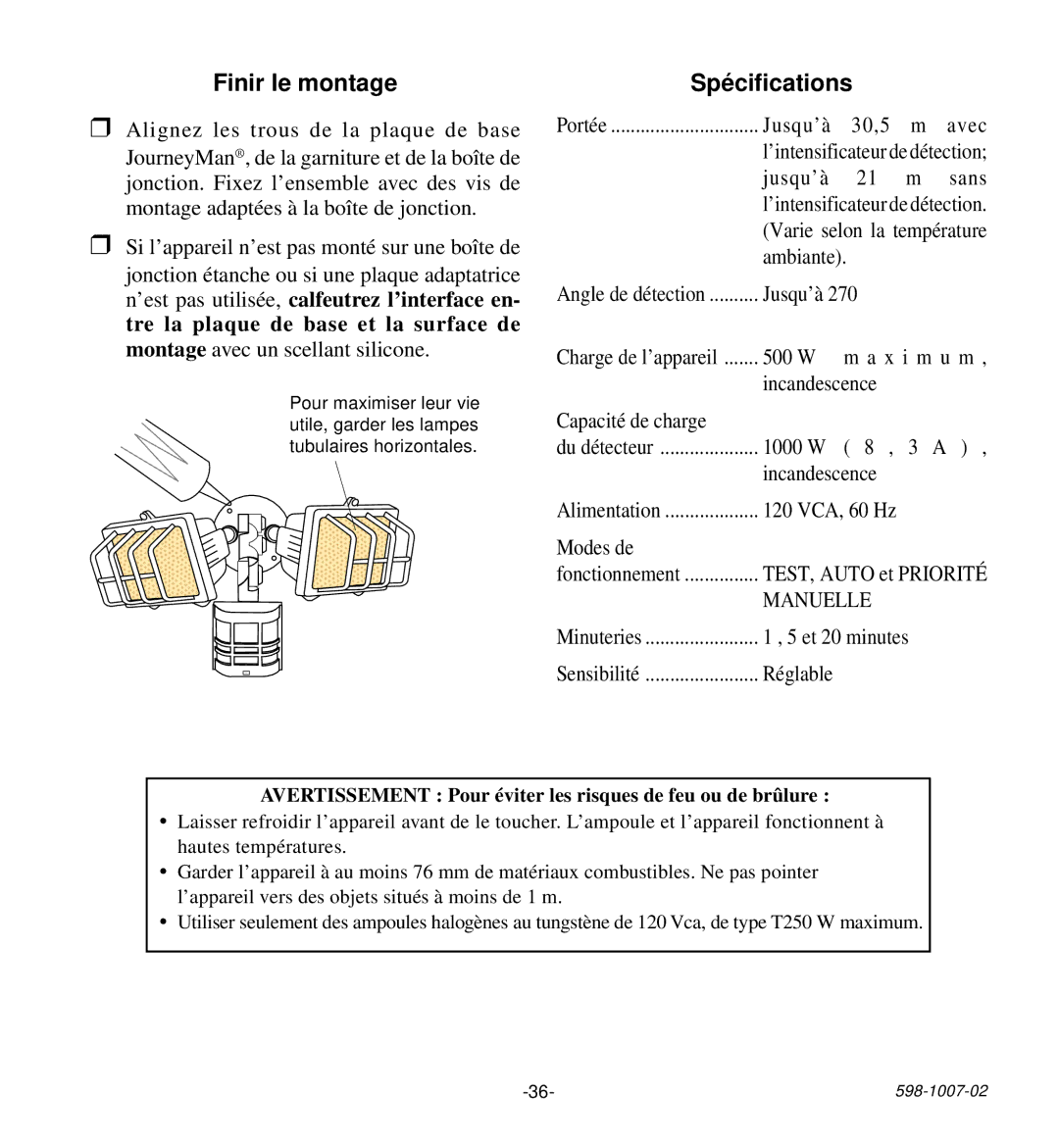 Desa HD-9260 manual Finir le montage, Spécifications 