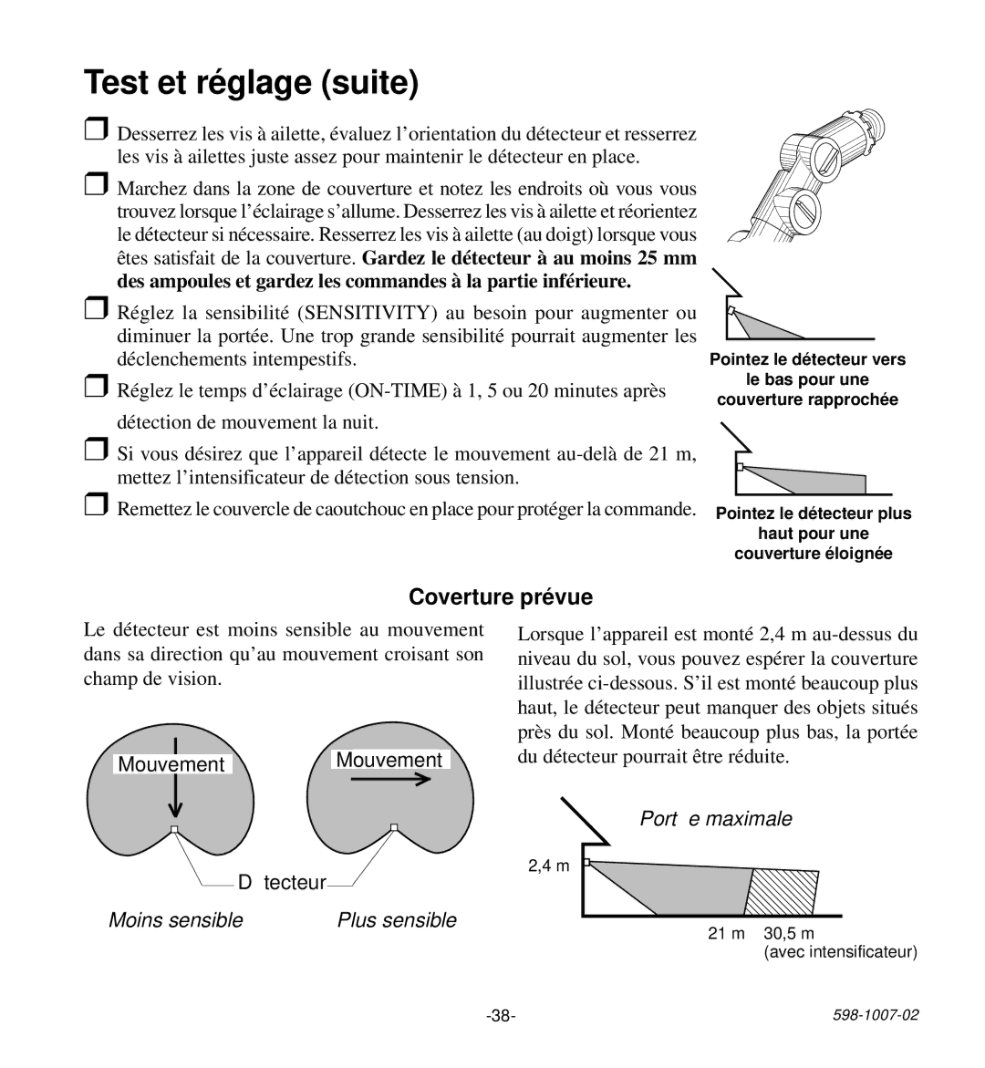 Desa HD-9260 manual Moins sensible, Portée maximale 