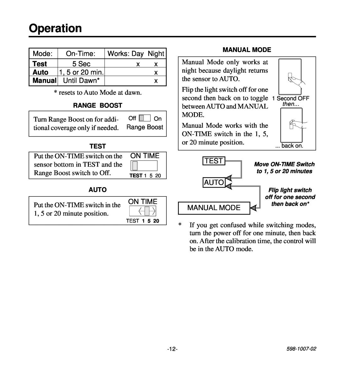 Desa HD-9260 manual Operation, Test, Auto, Manual Mode 
