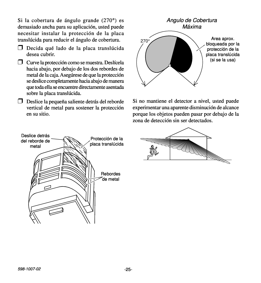 Desa HD-9260 manual Angulo de Cobertura Máxima, Rebordes de metal, Area aprox, protección de la 