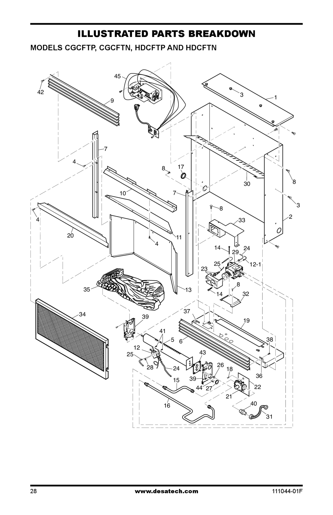 Desa HDCFTN, CGCFTP, CGCFTN 14 installation manual Illustrated Parts Breakdown, Models CGCFTP, CGCFTN, Hdcftp and Hdcftn 