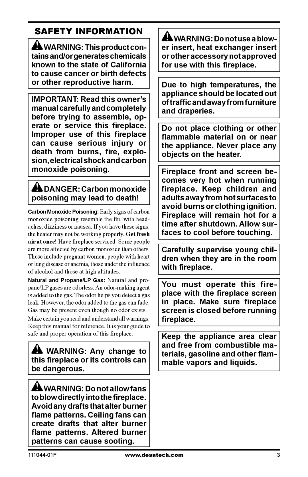 Desa CGCFTP, CGCFTN 14, HDCFTN installation manual Safety Information 