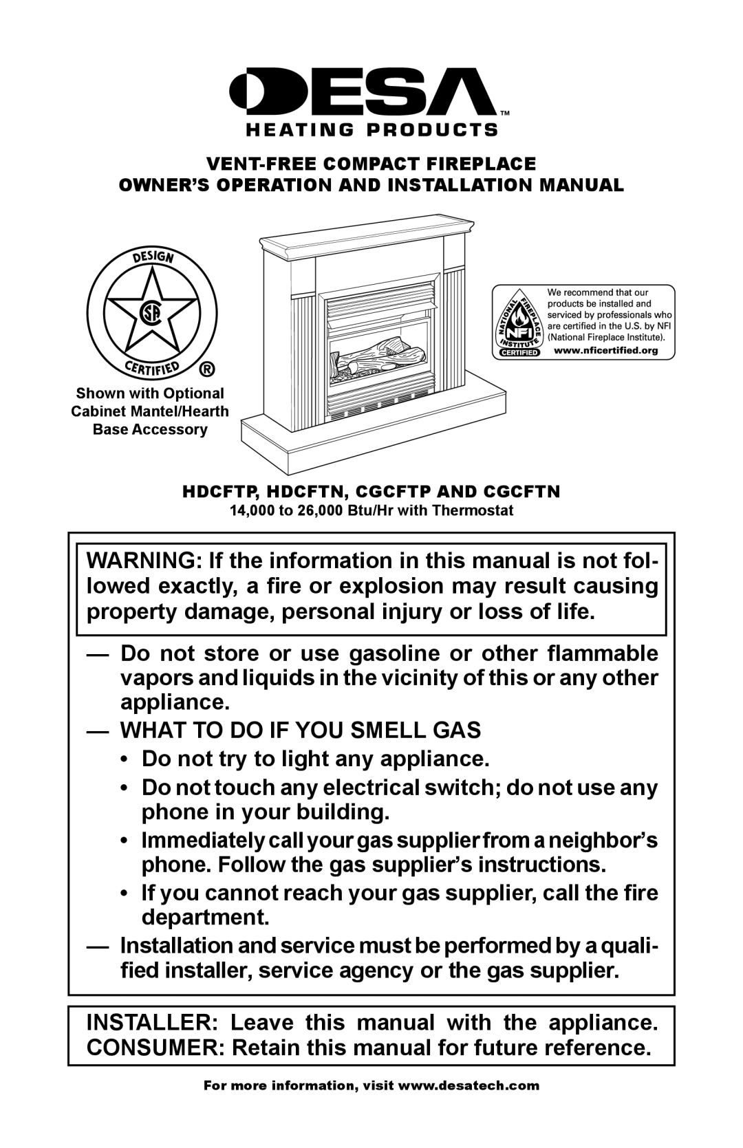 Desa HDCFTP, HDCFTN, CGCFTP, CGCFTN installation manual HDCFTP, HDCFTN, Cgcftp and Cgcftn 