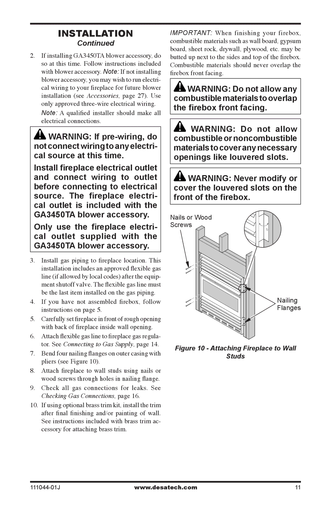 Desa HDCFTP, HDCFTN, CGCFTP, CGCFTN If you have not assembled firebox, follow instructions on, Checking Gas Connections 