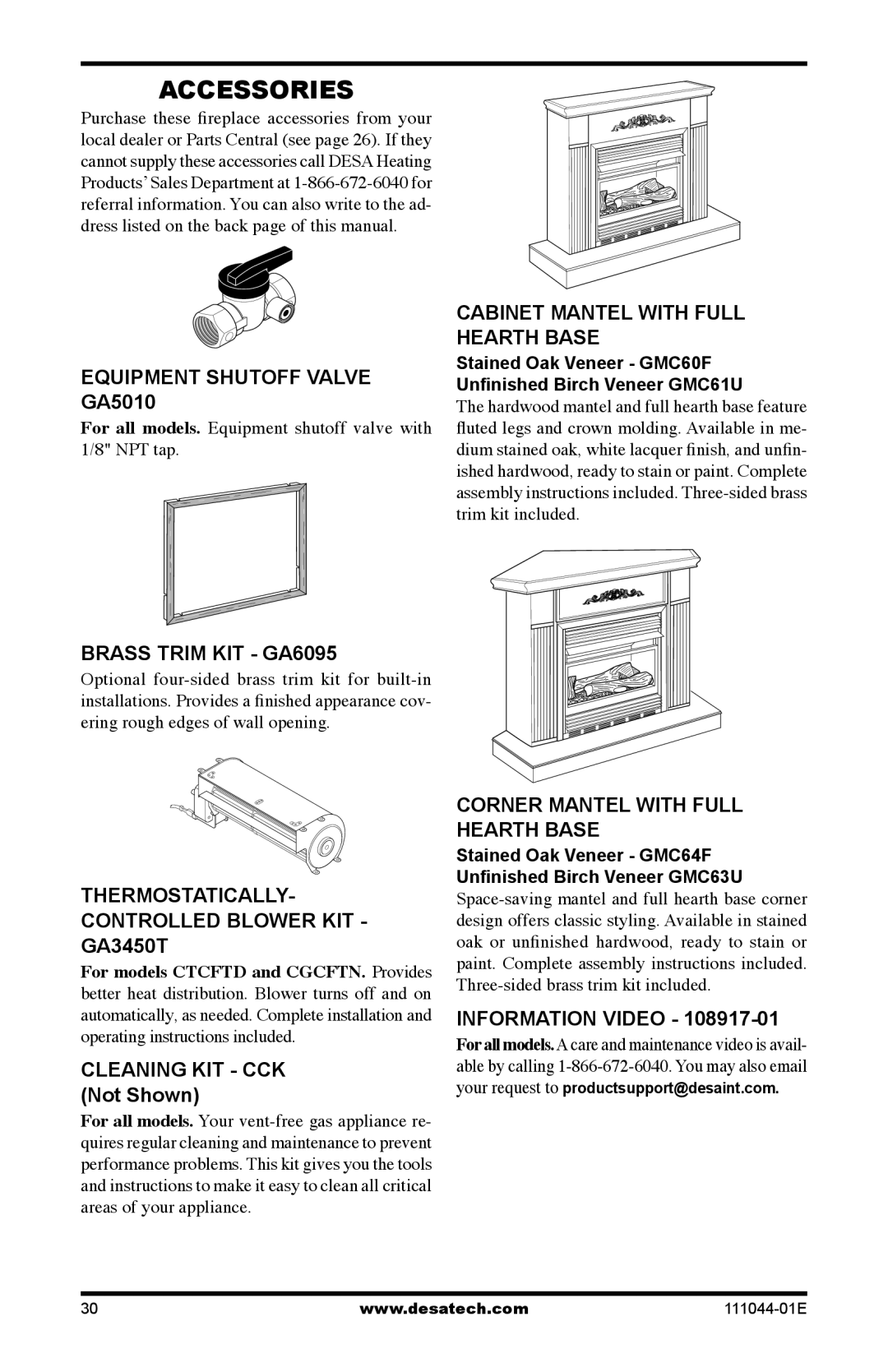 Desa HDCFTP installation manual Accessories 