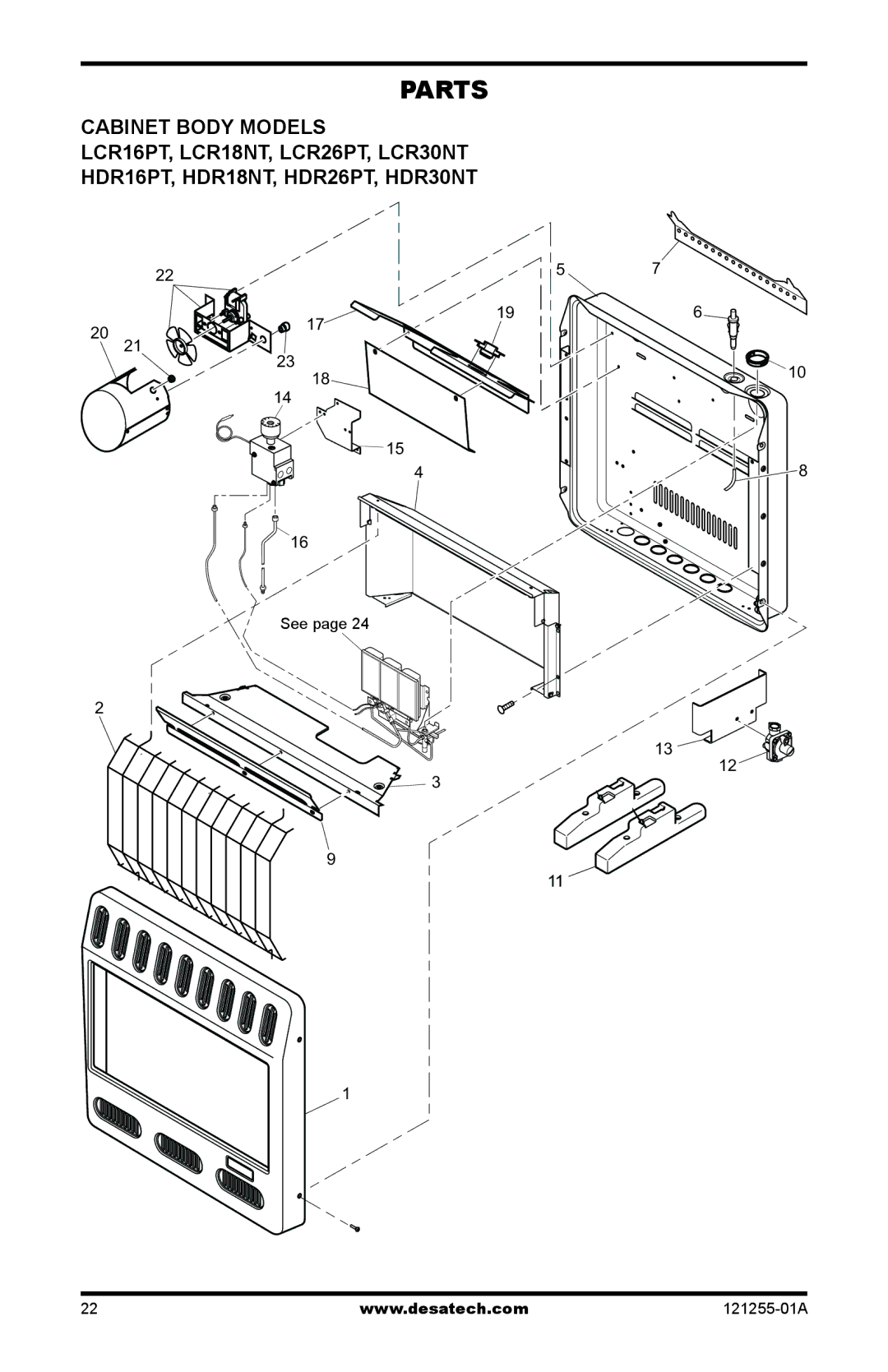 Desa HDR16PT, HDR18NT, LCR30NT, LCR26PT, LCR18NT, HDR26PT, HDR30NT, LCR16PT installation manual Parts, Cabinet body Models 