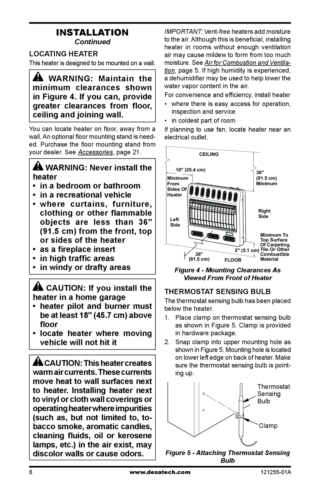 Desa HDR18NT, LCR30NT, LCR26PT, LCR18NT, HDR26PT, HDR30NT, HDR16PT, LCR16PT Locating Heater, Thermostat Sensing Bulb 