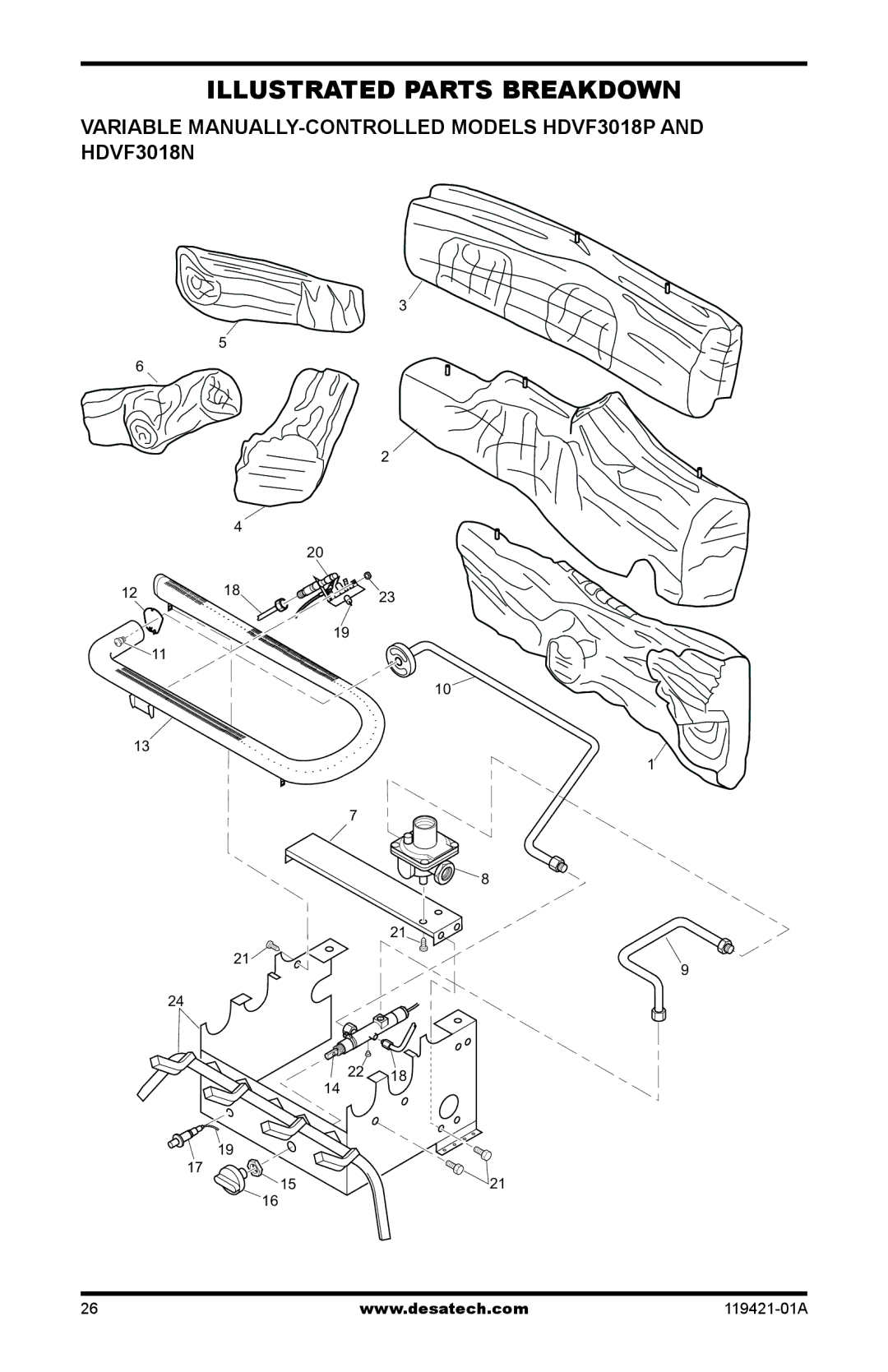 Desa installation manual Illustrated Parts Breakdown, Variable Manually-Controlled Models HDVF3018P and HDVF3018N 