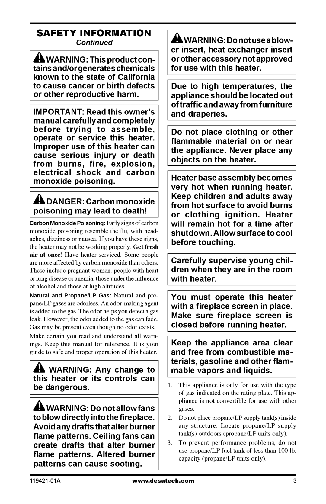 Desa HDVF3018N, HDVF3018P installation manual Safety Information 