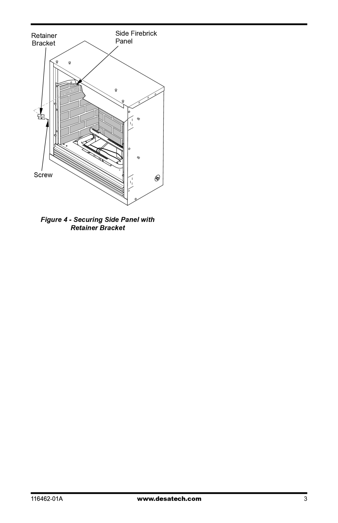 Desa HFL200 installation instructions Securing Side Panel with Retainer Bracket 