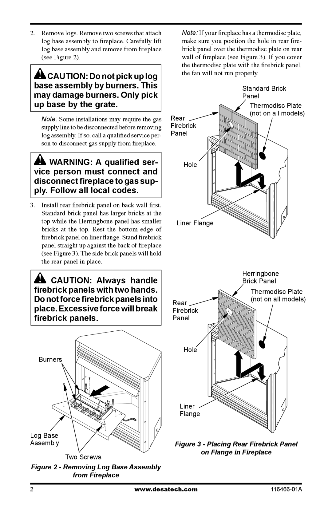 Desa HFL300 installation instructions May damage burners. Only pick up base by the grate 