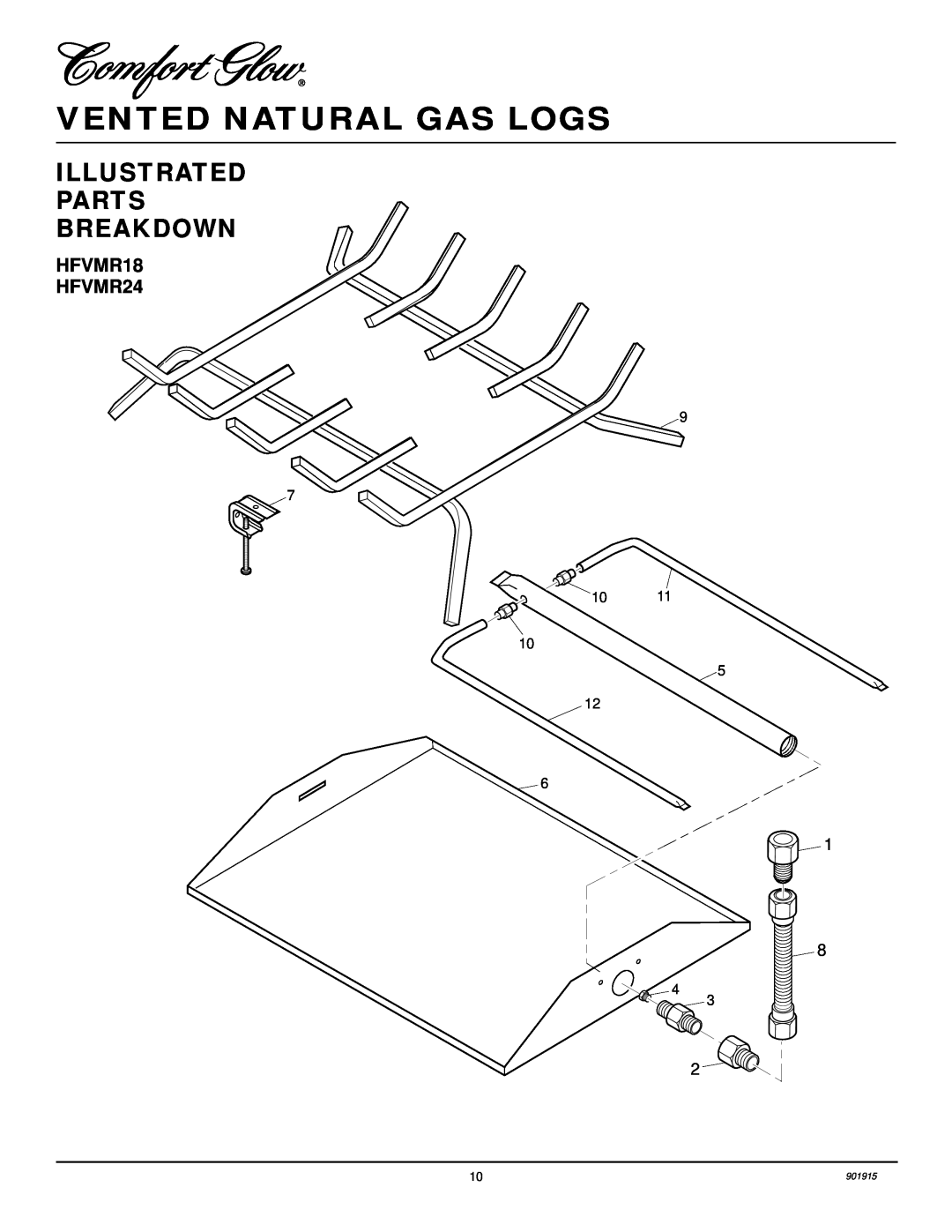 Desa installation manual Illustrated Parts Breakdown, Vented Natural Gas Logs, HFVMR18 HFVMR24, 901915 