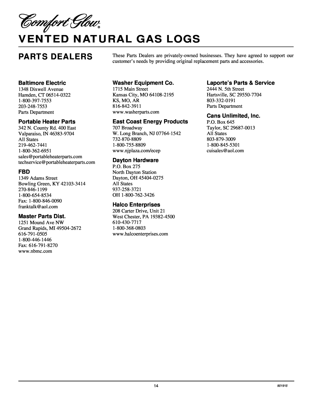 Desa HFVMR18, HFVMR24 Parts Dealers, Vented Natural Gas Logs, Baltimore Electric, Portable Heater Parts, Master Parts Dist 