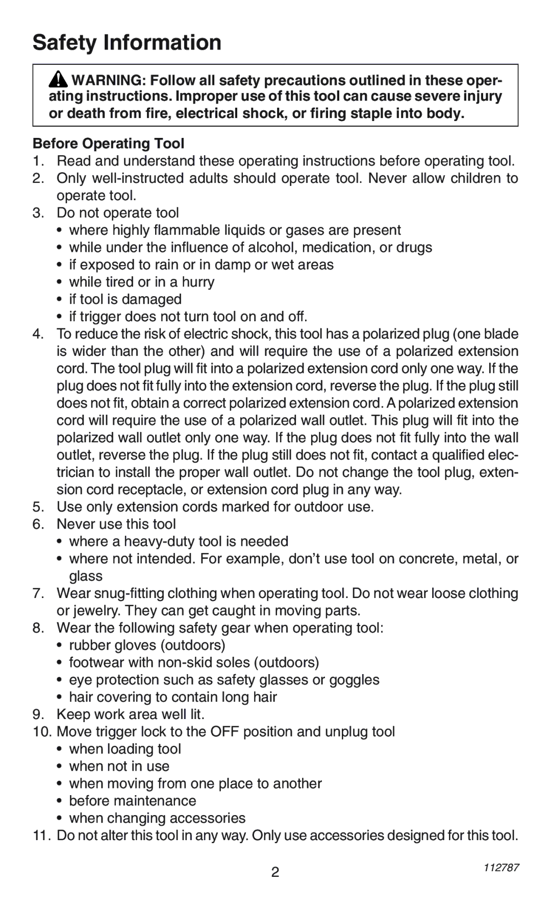 Desa HH34392 operating instructions Safety Information, Before Operating Tool 