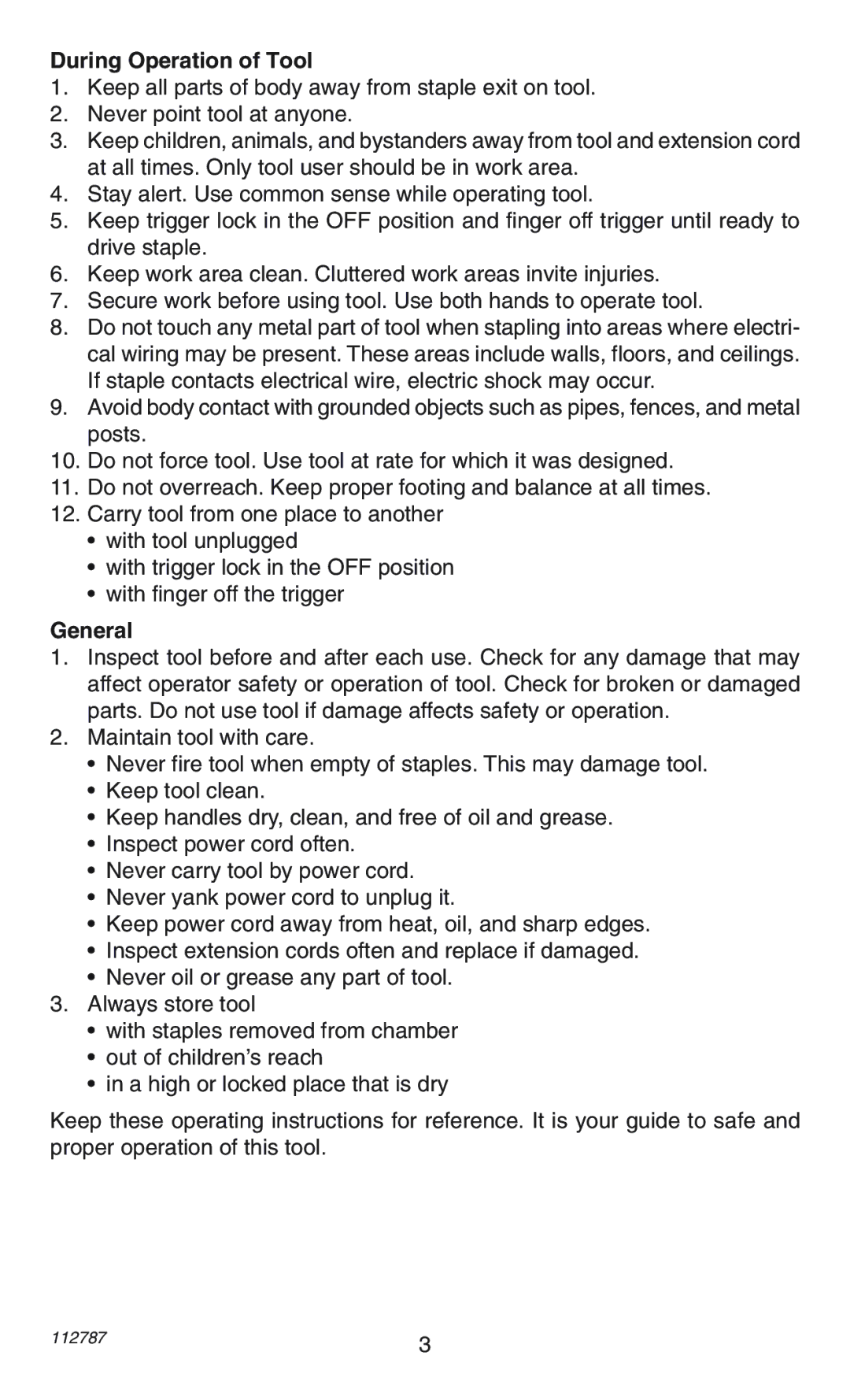 Desa HH34392 operating instructions During Operation of Tool, General 