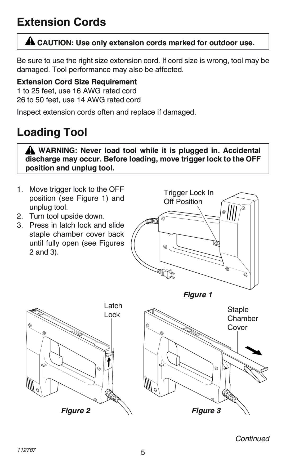 Desa HH34392 operating instructions Extension Cords, Loading Tool 