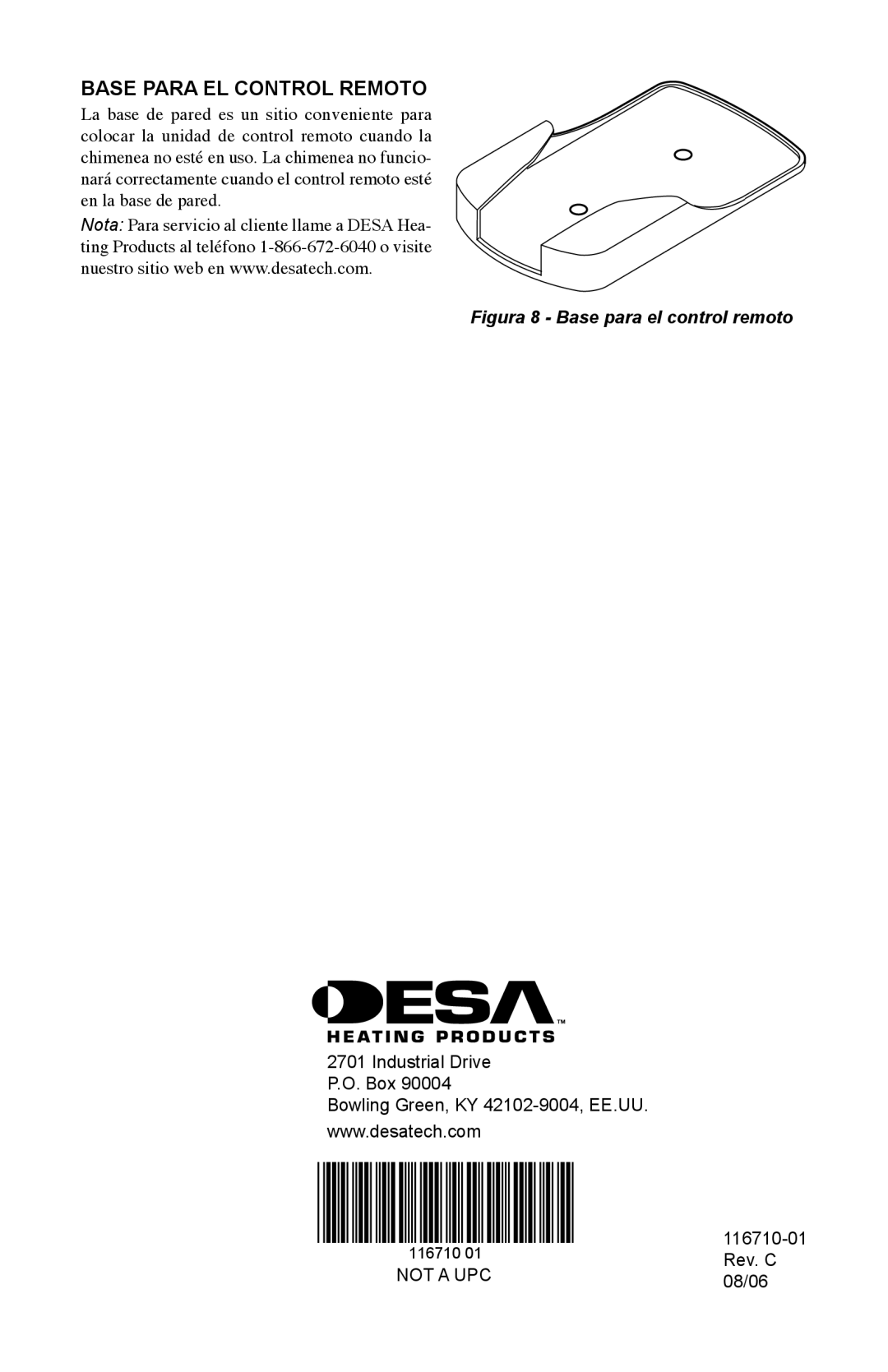 Desa HRC101 operating instructions Figura 8 Base para el control remoto 