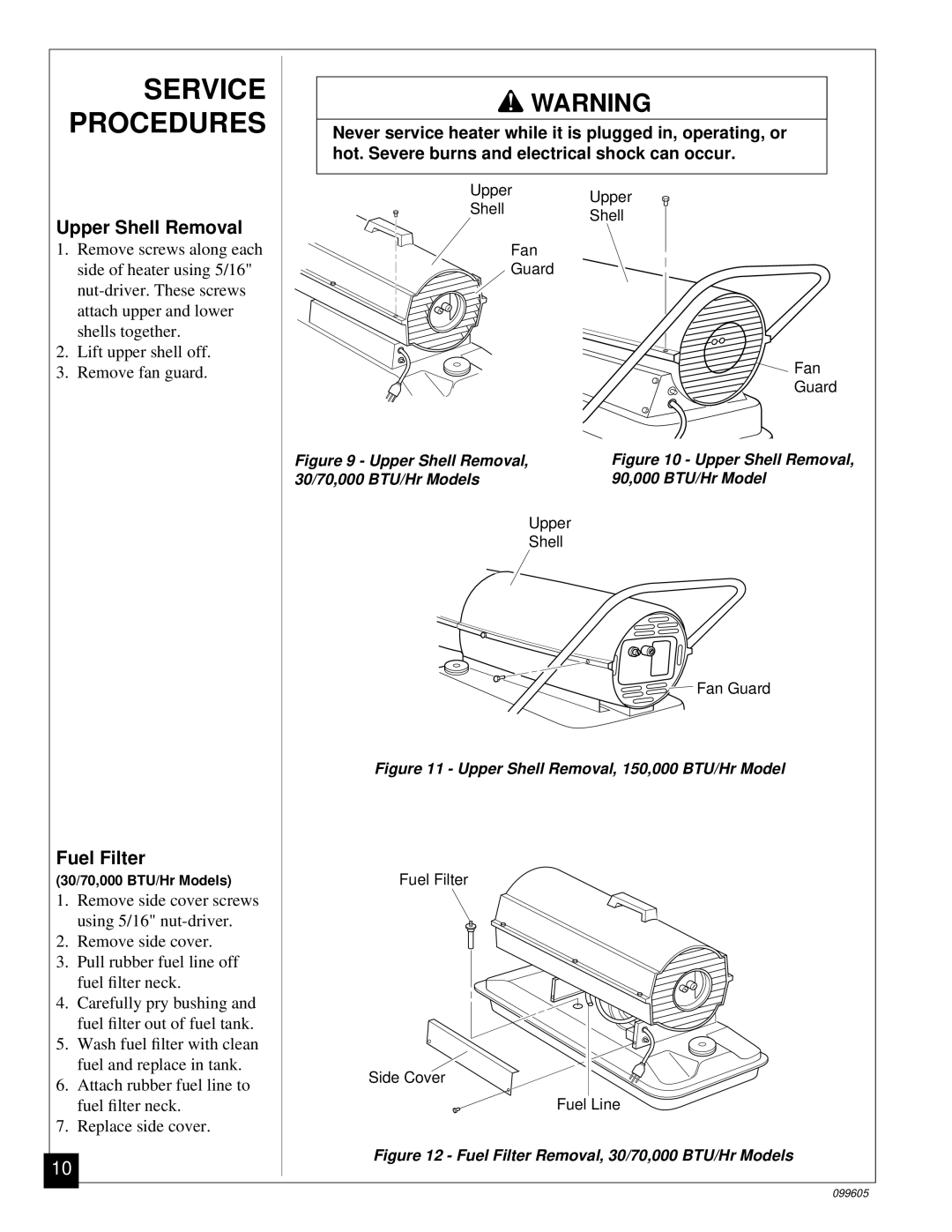 Desa H.S.I. Series owner manual Service Procedures, Upper Shell Removal, Fuel Filter 