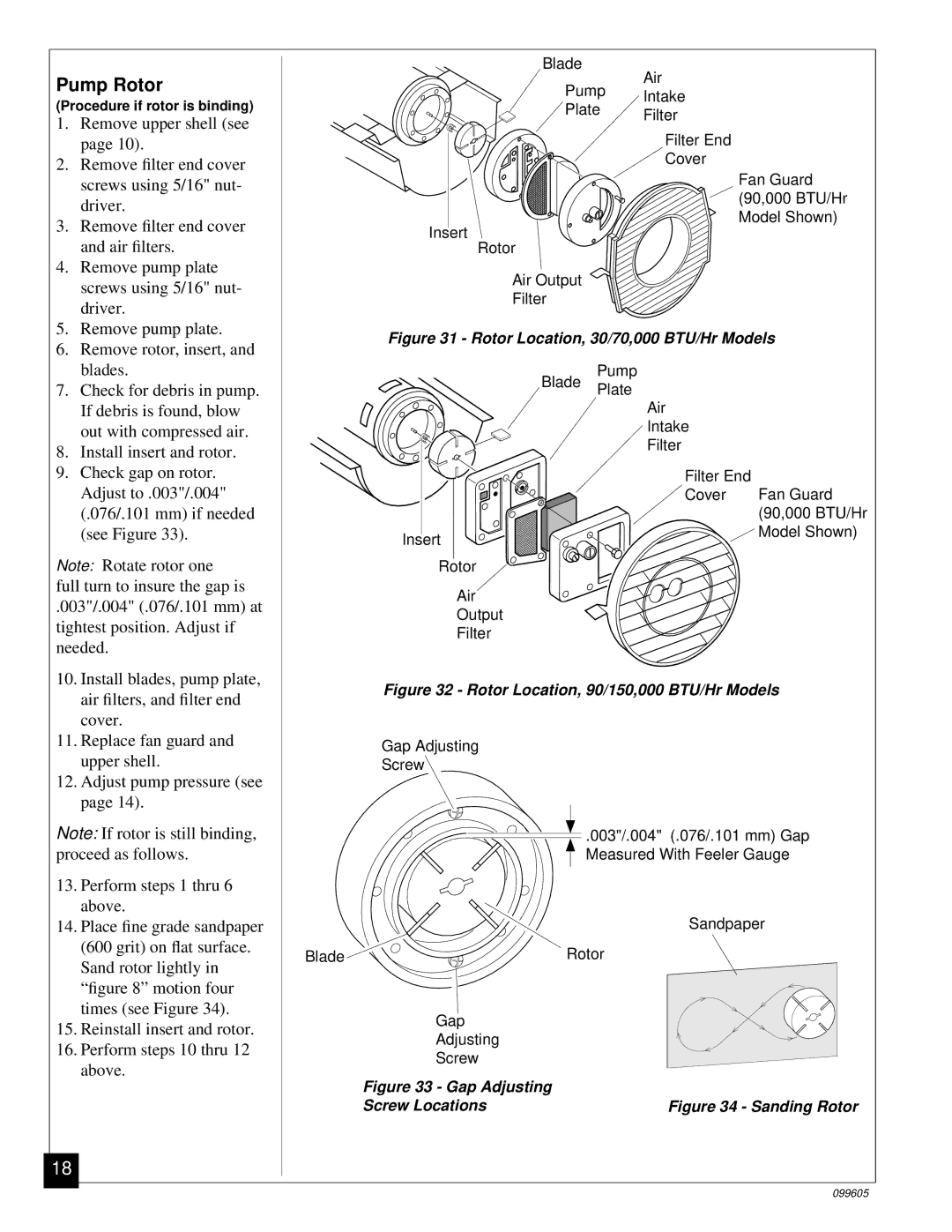 Desa H.S.I. Series owner manual Pump Rotor, Rotor Location, 30/70,000 BTU/Hr Models 