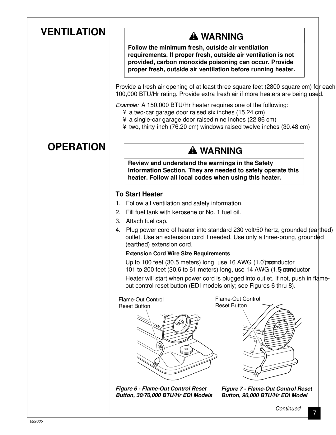 Desa H.S.I. Series owner manual Ventilation Operation, To Start Heater 