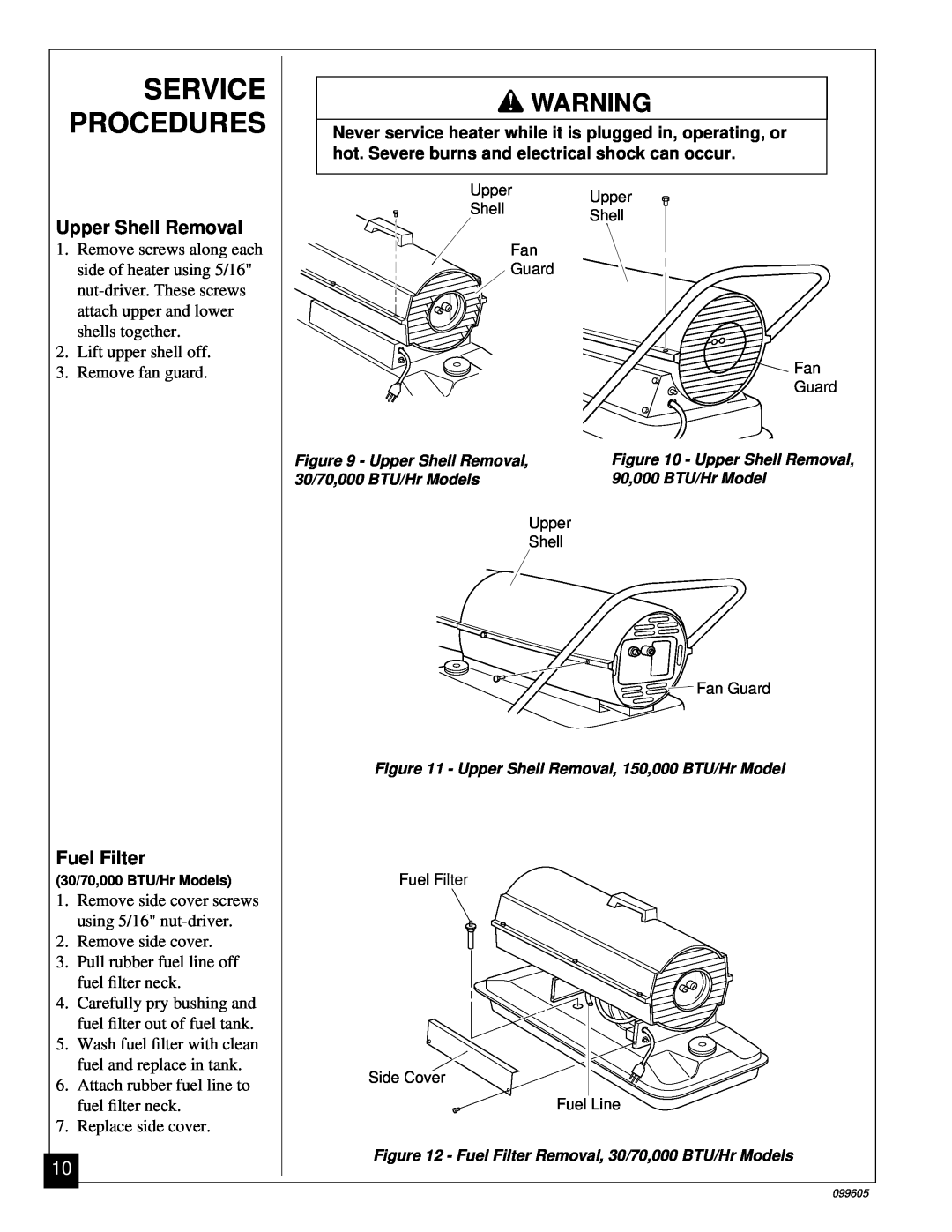 Desa H.S.I. Series owner manual Service Procedures, Upper Shell Removal, Fuel Filter 
