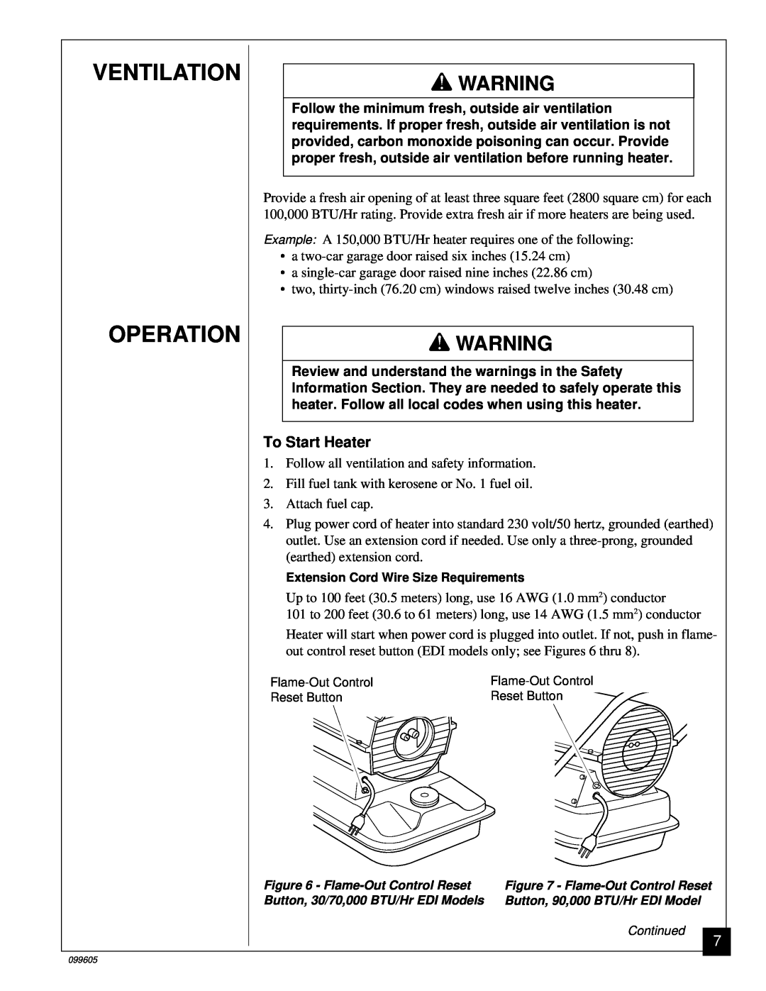 Desa H.S.I. Series owner manual Ventilation Operation, To Start Heater 