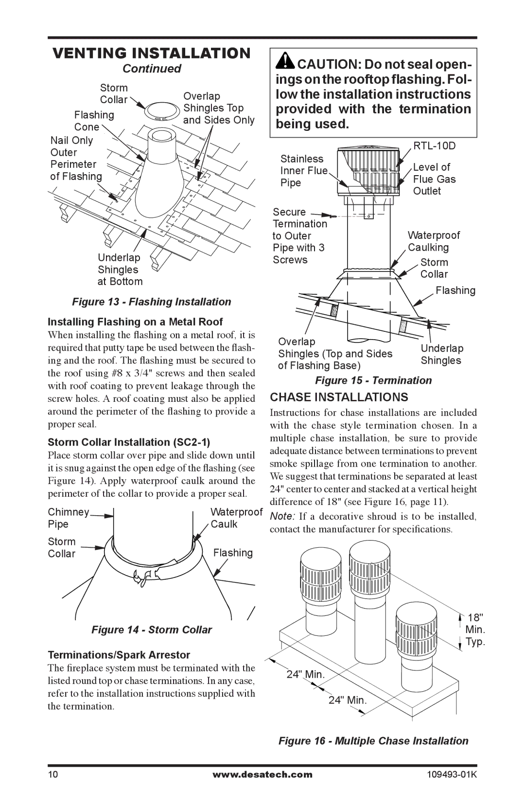 Desa ICBO# 3507 installation manual Chase installations, Installing Flashing on a Metal Roof 