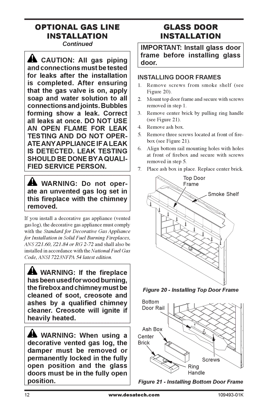 Desa ICBO# 3507 installation manual Glass Door Installation, Installing Door Frames 