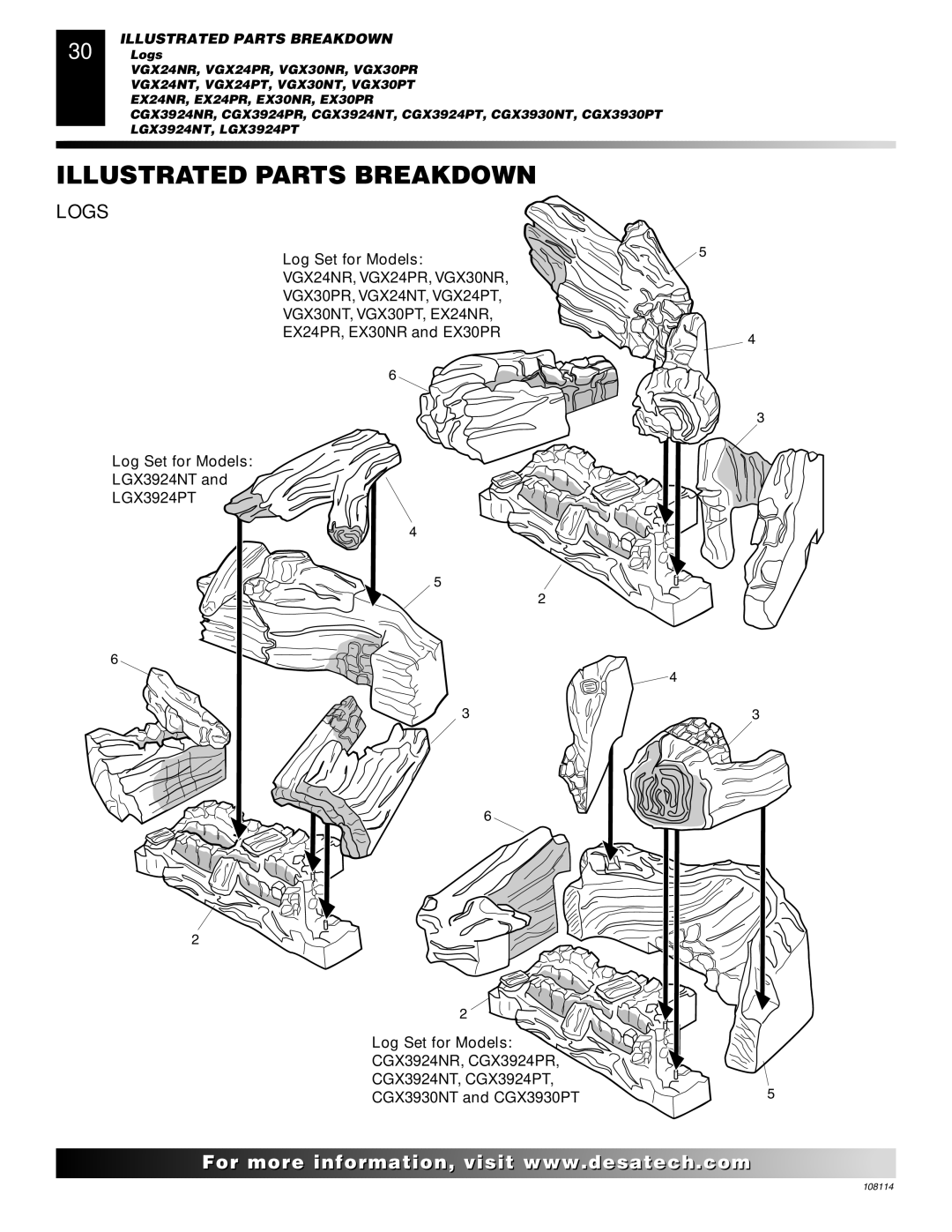 Desa INTERNATIONAL UNVENTED (VENT-FREE) GAS LOG HEATER installation manual Illustrated Parts Breakdown 