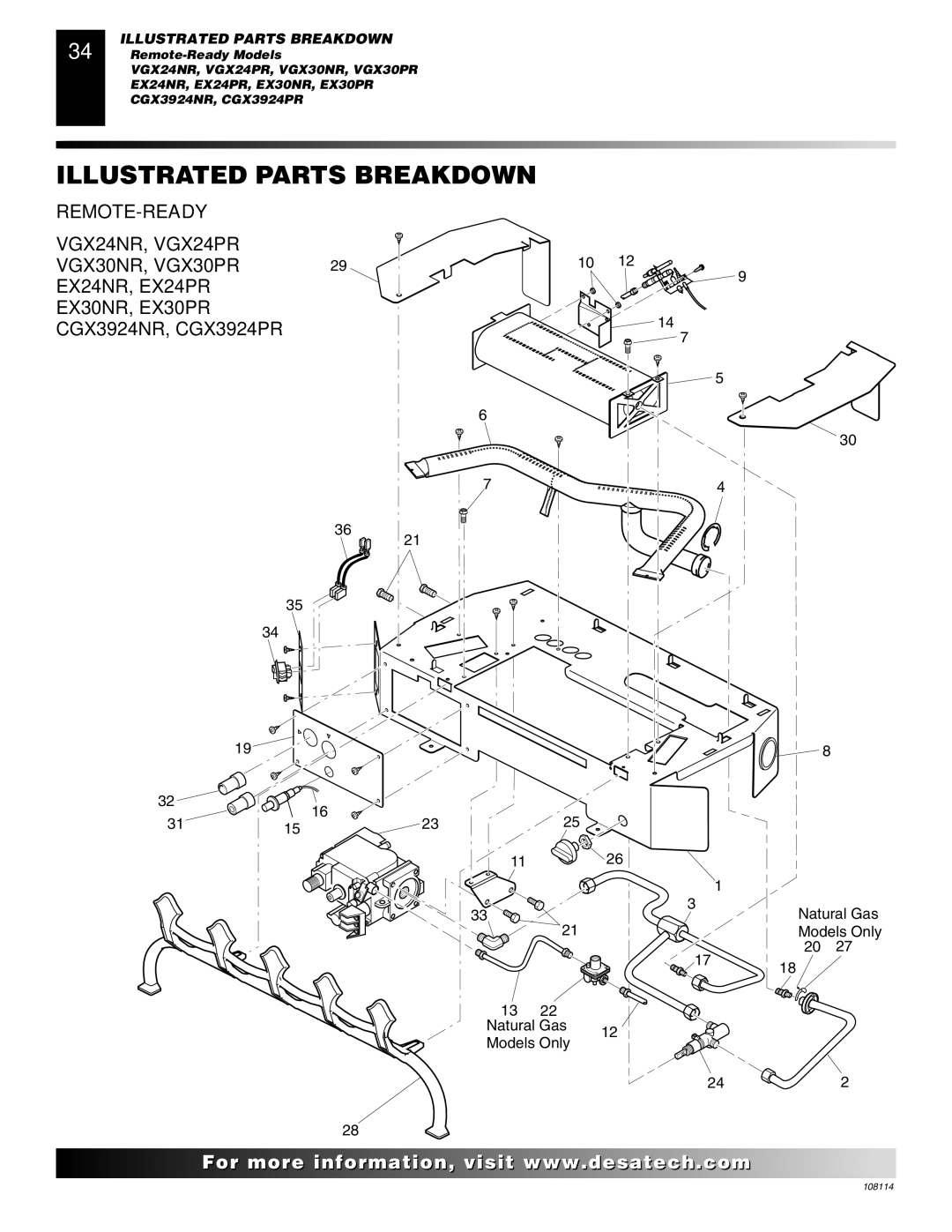 Desa INTERNATIONAL UNVENTED (VENT-FREE) GAS LOG HEATER installation manual CGX3924NR, CGX3924PR 