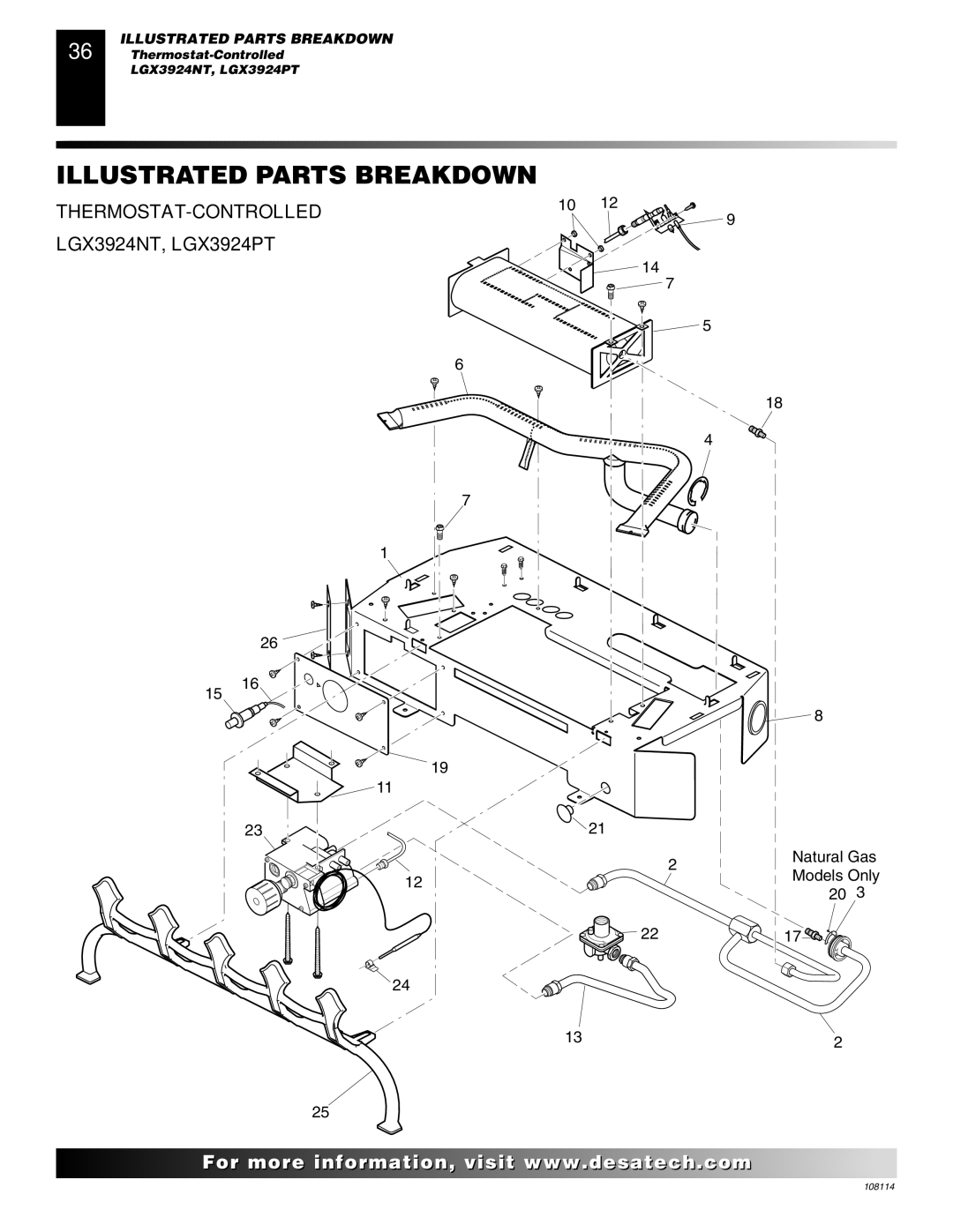 Desa INTERNATIONAL UNVENTED (VENT-FREE) GAS LOG HEATER installation manual LGX3924NT, LGX3924PT 