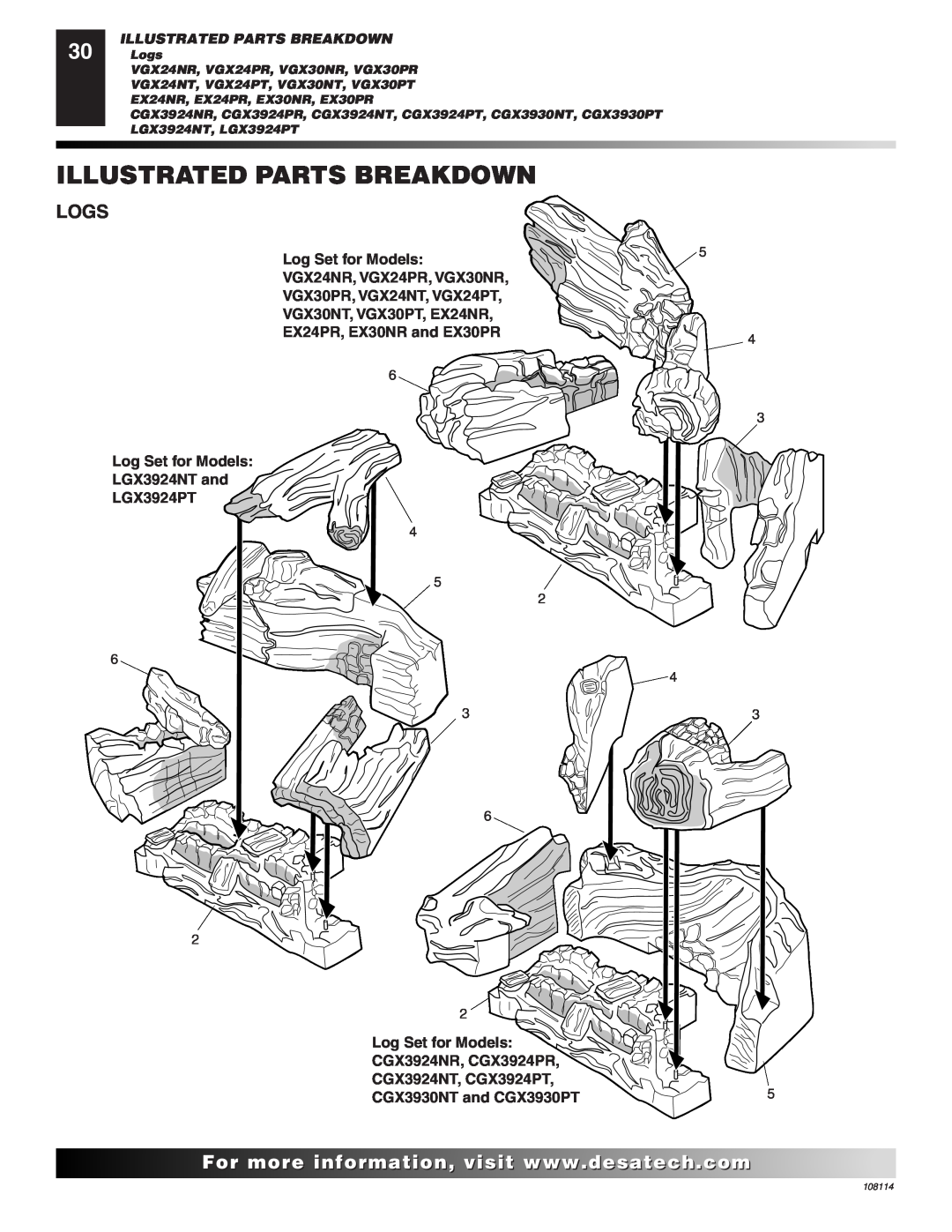 Desa INTERNATIONAL UNVENTED (VENT-FREE) GAS LOG HEATER installation manual Illustrated Parts Breakdown 