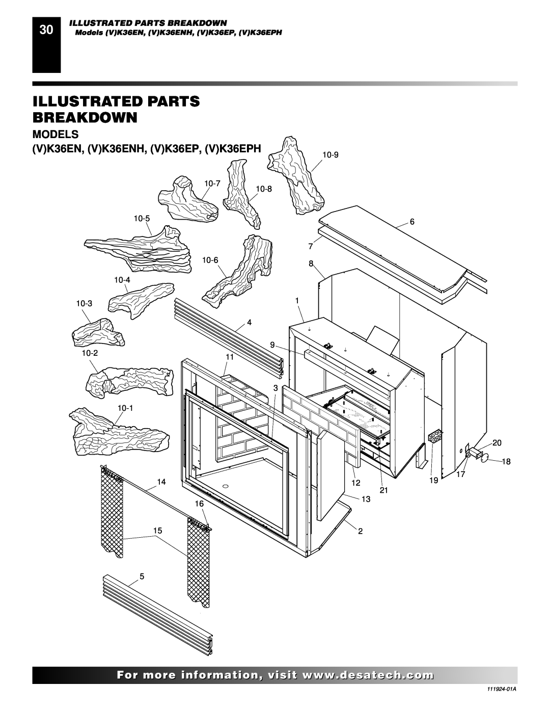 Desa installation manual Illustrated Parts Breakdown, MODELS VK36EN, VK36ENH, VK36EP, VK36EPH 