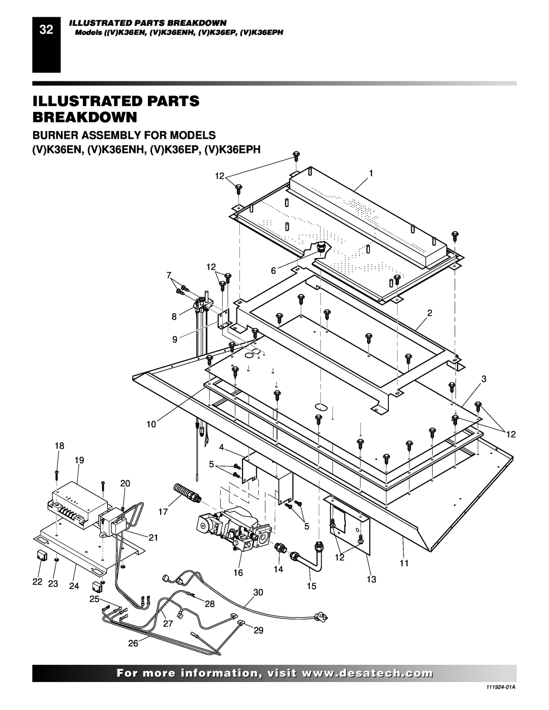 Desa K36EP, K36EN installation manual Illustrated Parts Breakdown 