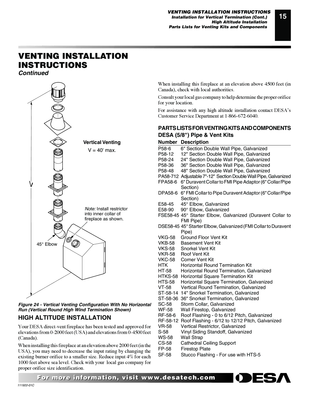 Desa K42EN, K42EP installation manual High Altitude Installation, Number Description 