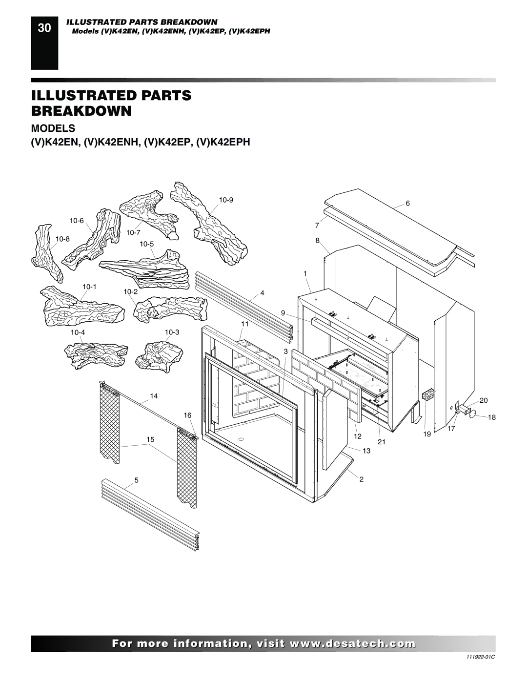 Desa K42EP, K42EN installation manual Illustrated Parts Breakdown, Models 