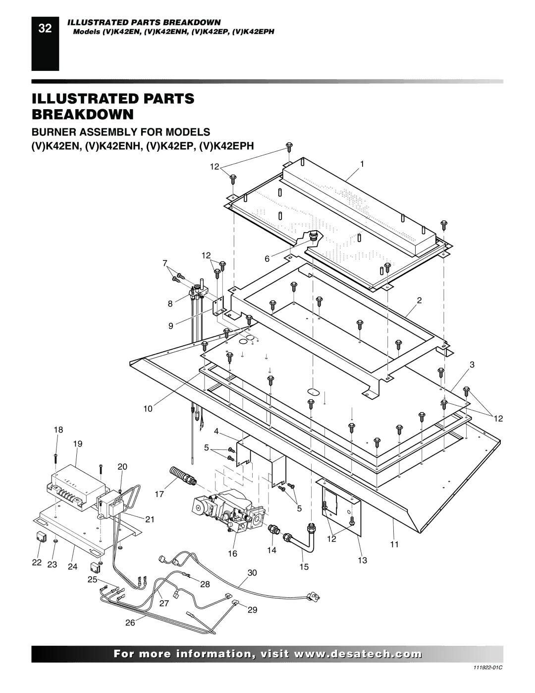 Desa installation manual Burner Assembly for Models VK42EN, VK42ENH, VK42EP, VK42EPH 