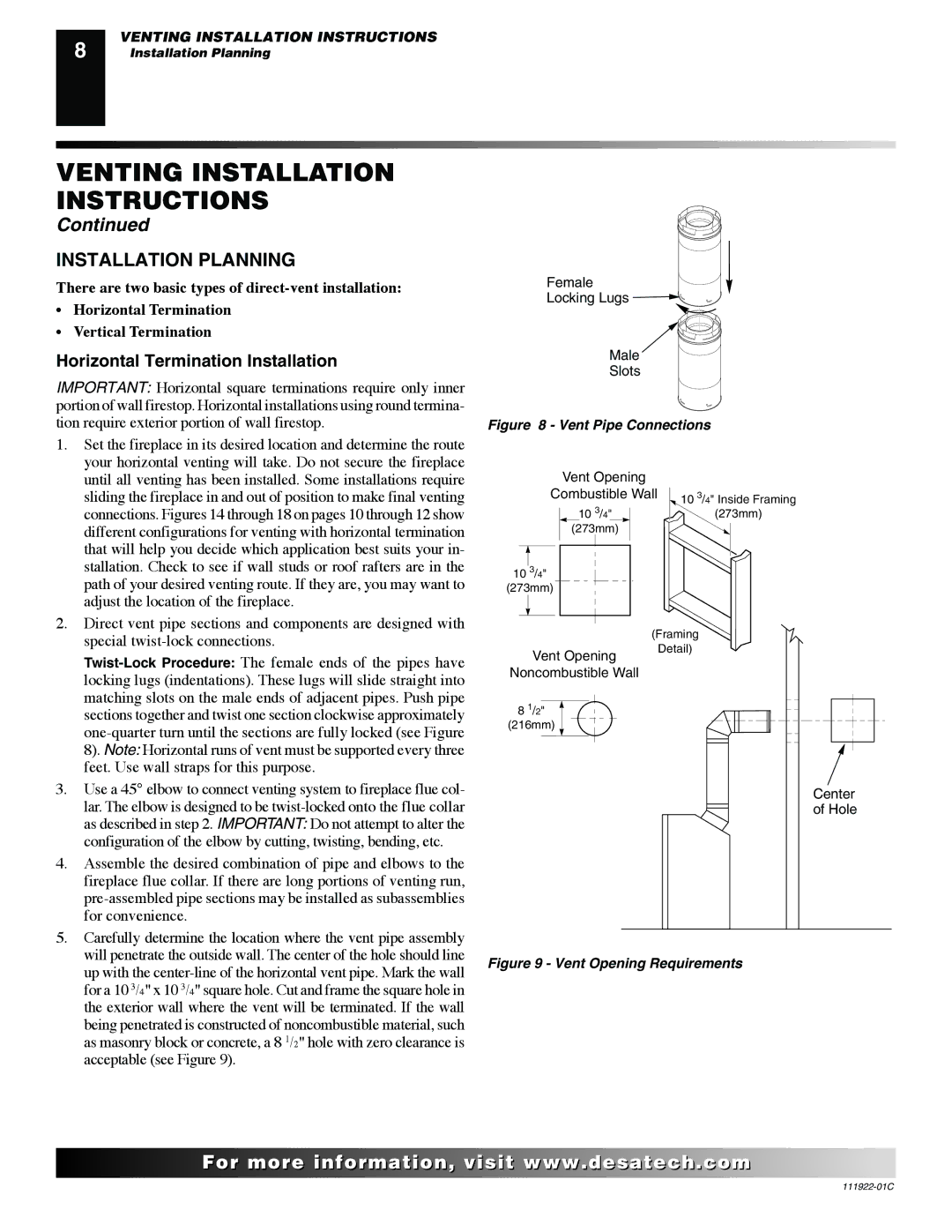 Desa K42EP, K42EN installation manual Installation Planning, Horizontal Termination Installation 