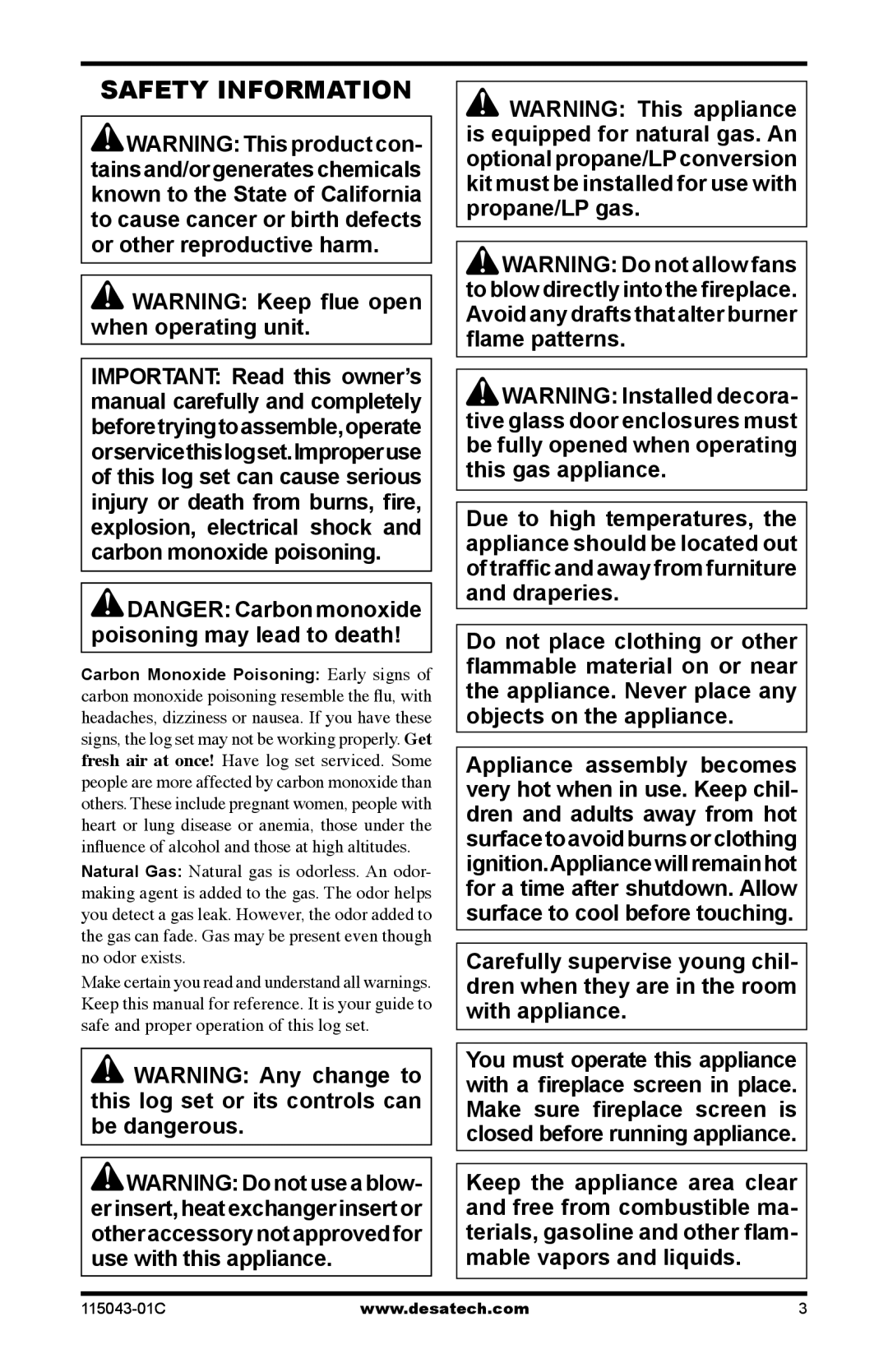 Desa LCF24, LCF18 installation manual Safety Information 