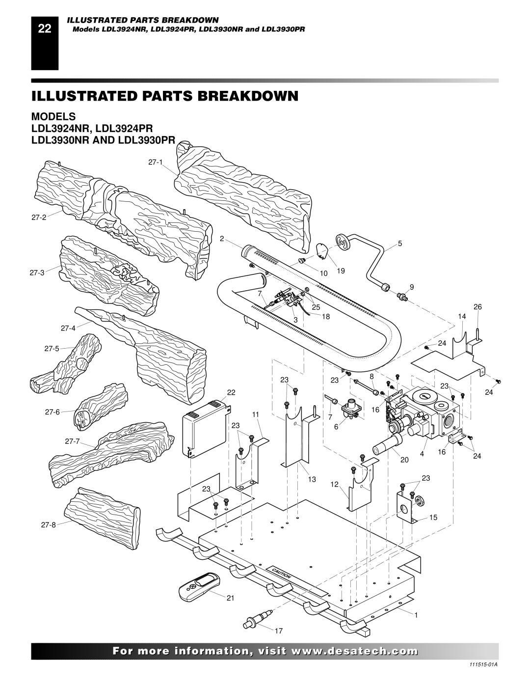 Desa installation manual Illustrated Parts Breakdown, Models LDL3924NR, LDL3924PR LDL3930NR and LDL3930PR 