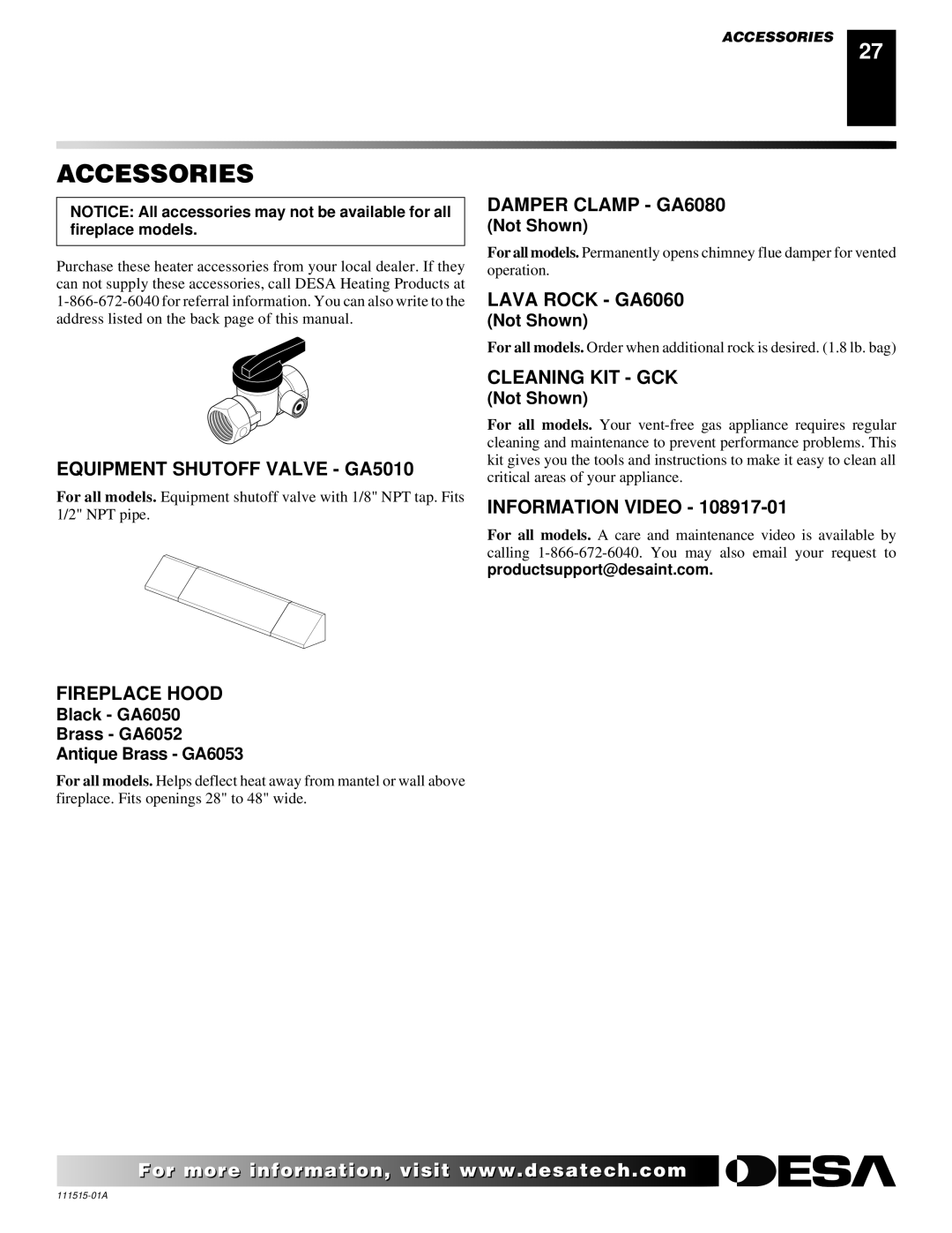 Desa LDL3924NR installation manual Accessories 