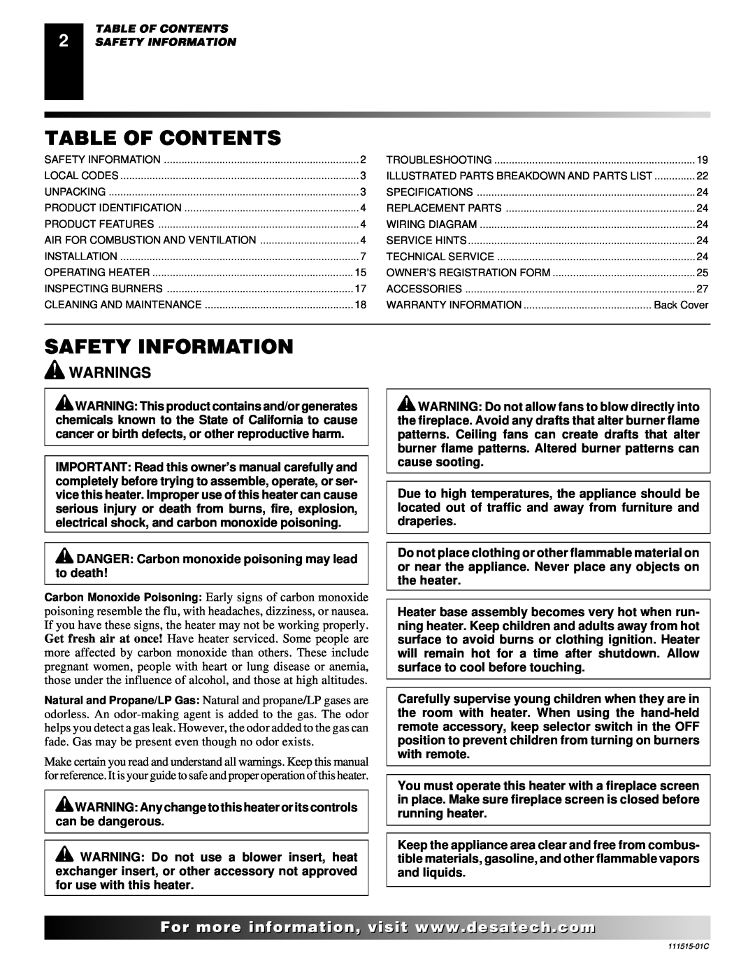Desa LDL3924PR, LDL3930PR, LDL3930NR installation manual Table Of Contents, Safety Information, Warnings 