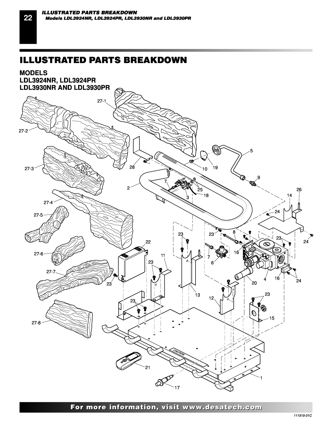 Desa installation manual Illustrated Parts Breakdown, MODELS LDL3924NR, LDL3924PR, LDL3930NR AND LDL3930PR 