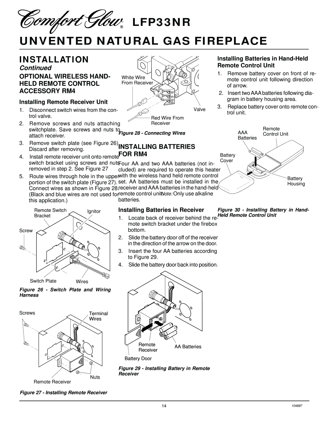 Desa LFP33NR installation manual Optional Wireless HAND- Held Remote Control Accessory RM4, Installing Batteries for RM4 