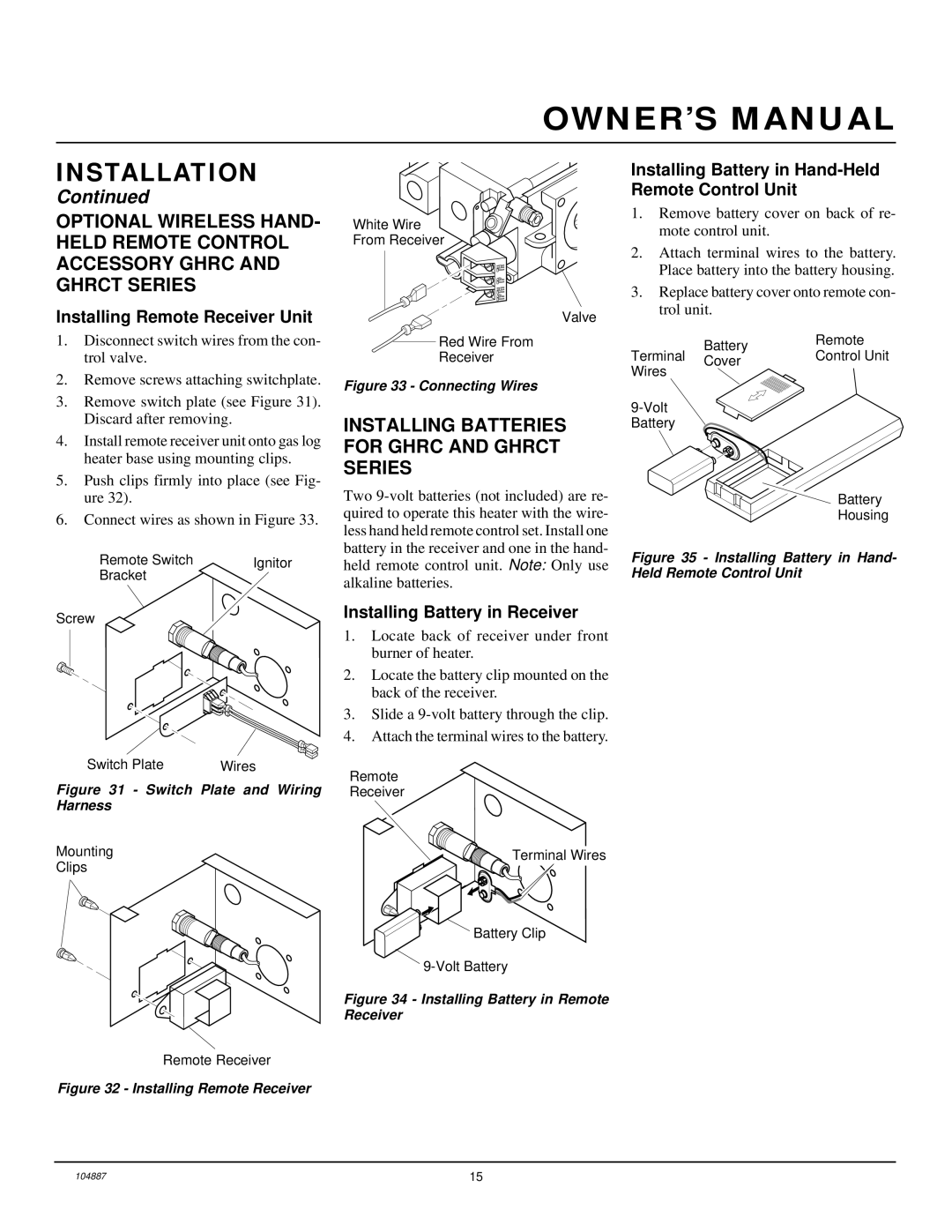 Desa LFP33NR installation manual Installing Batteries for Ghrc and Ghrct Series, Installing Battery in Receiver 